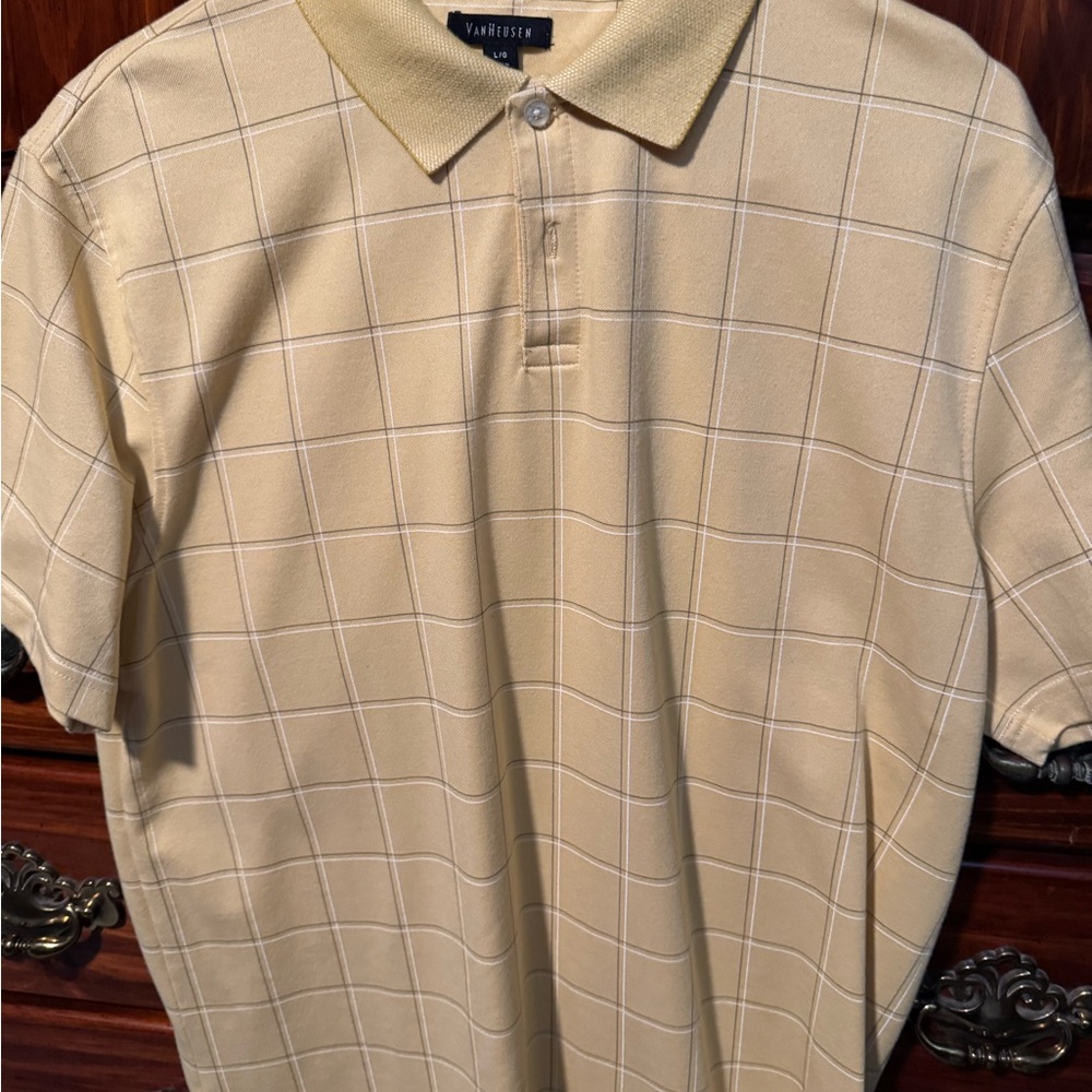 Van Heusen Men's Beige Grid Polo Shirt